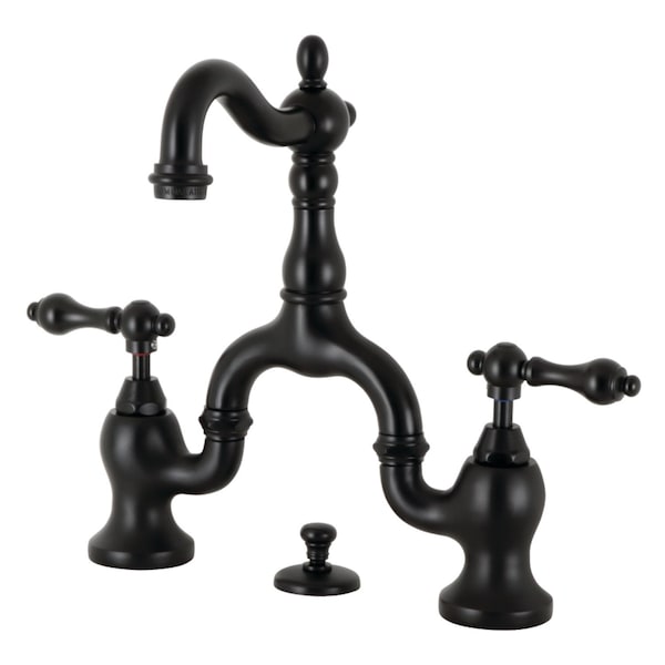 Bridge Bathroom Faucet with Brass PopUp, Matte Black